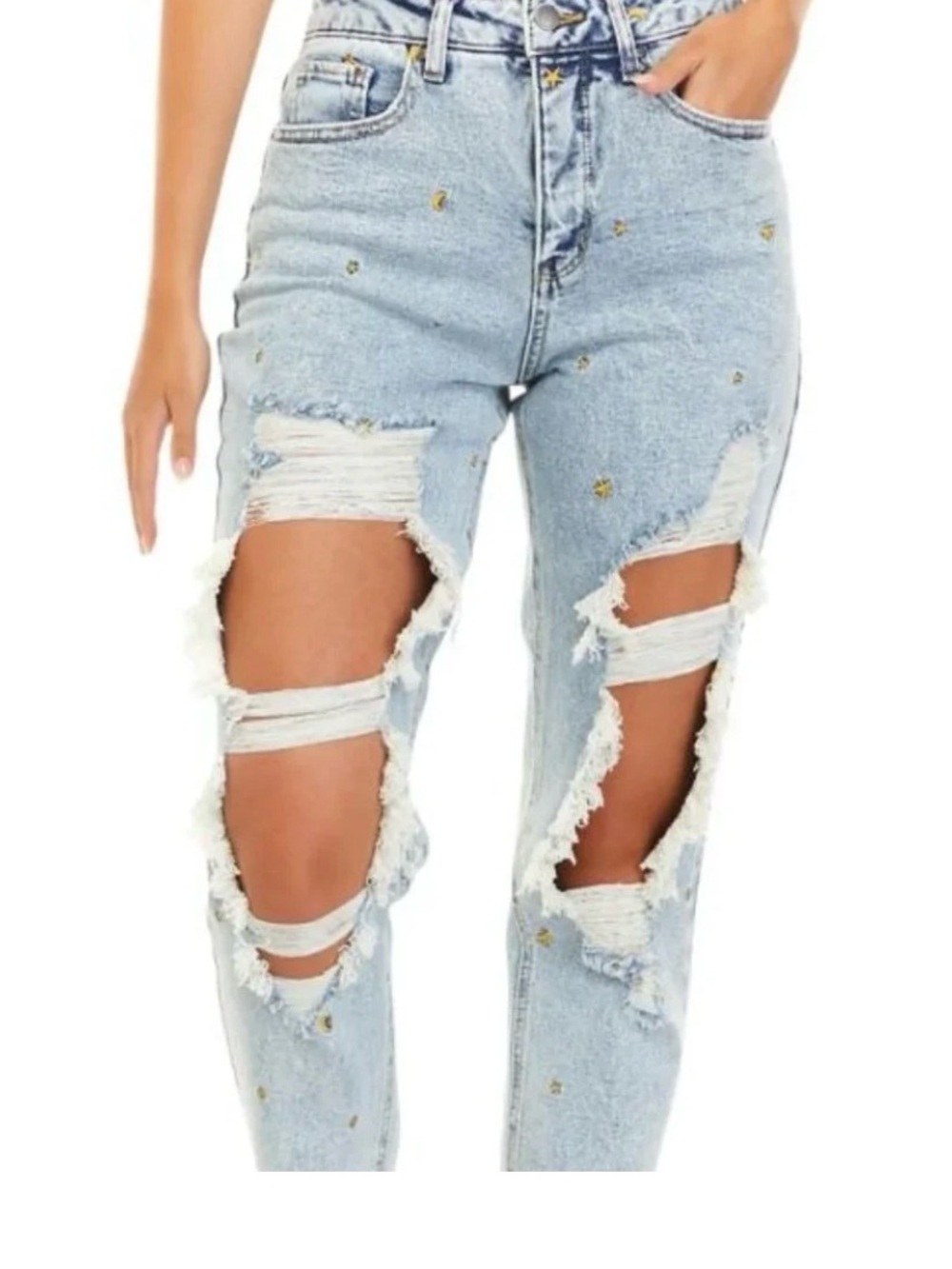 Tinseltown High-Rise Destructed Mom Jeans w/ Stars size 7.